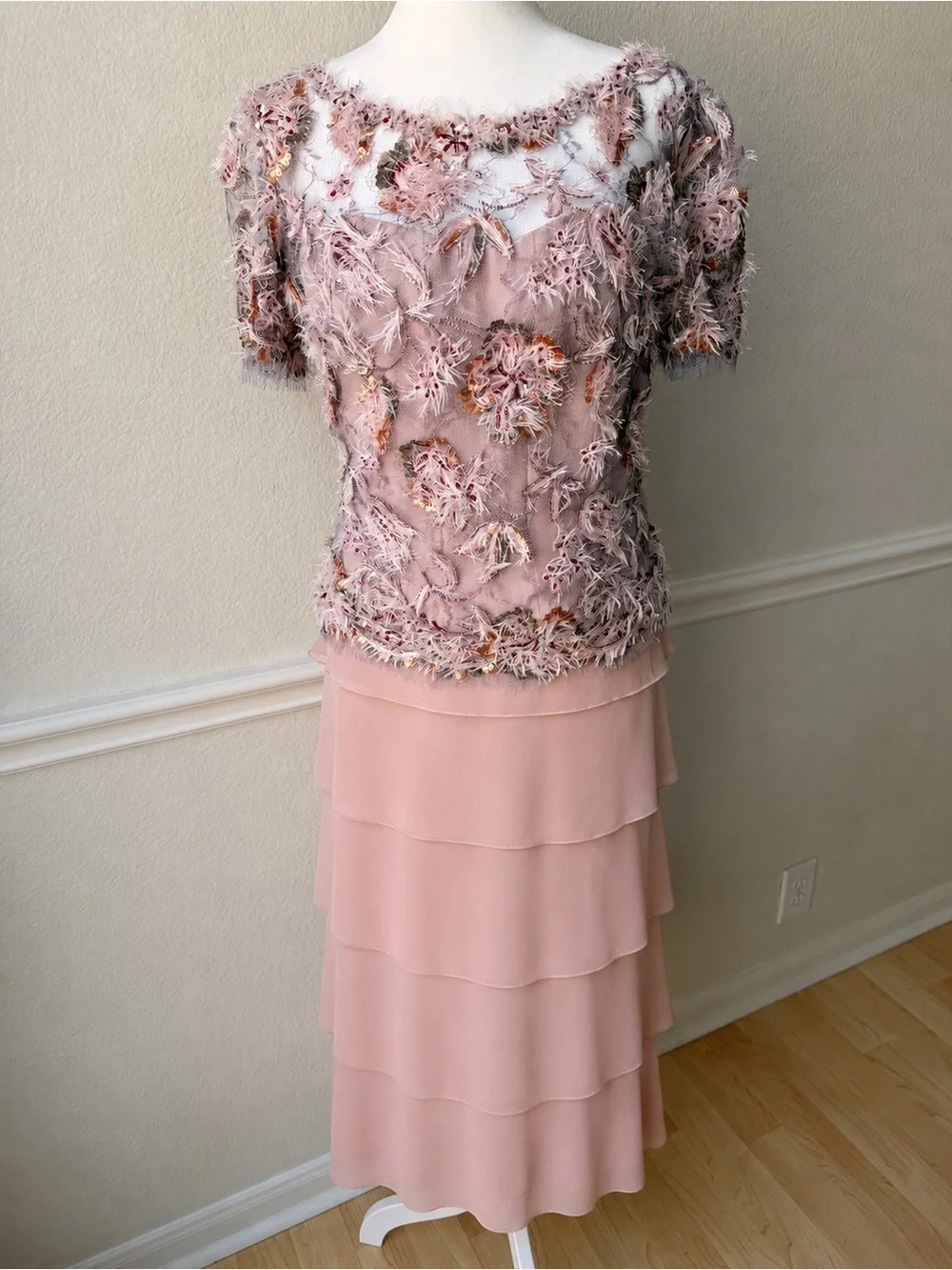 Vintage‎ Lourdes Chavez Silk Fairycore Beaded Top & Tiered Maxi Skirt Set